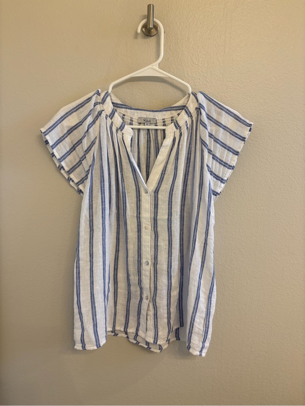 Rails White and Blue Striped Button-Down Blouse